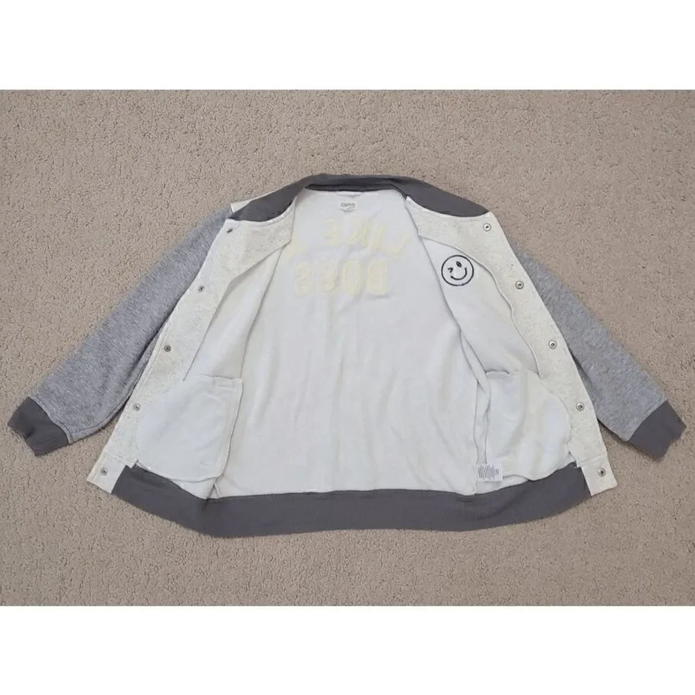 🙂 Gymboree Boy's Like A Boss Varsity Long Sleeve Smile Snap Sweat Jacket Size M